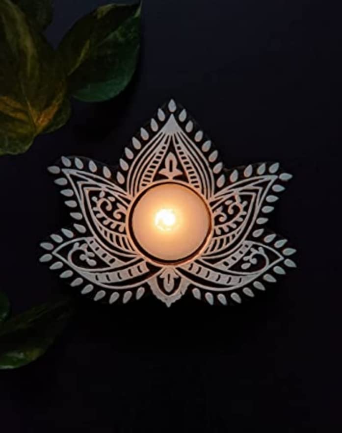 Lotus Shaped Wooden Tea-Light Holder