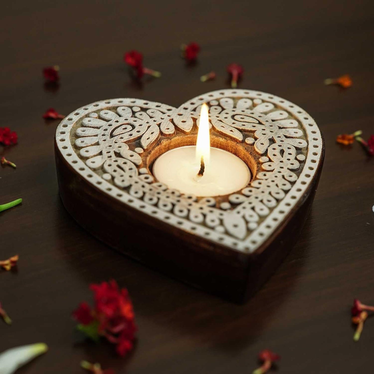 Heart Shaped Wooden Tea-Light Holder