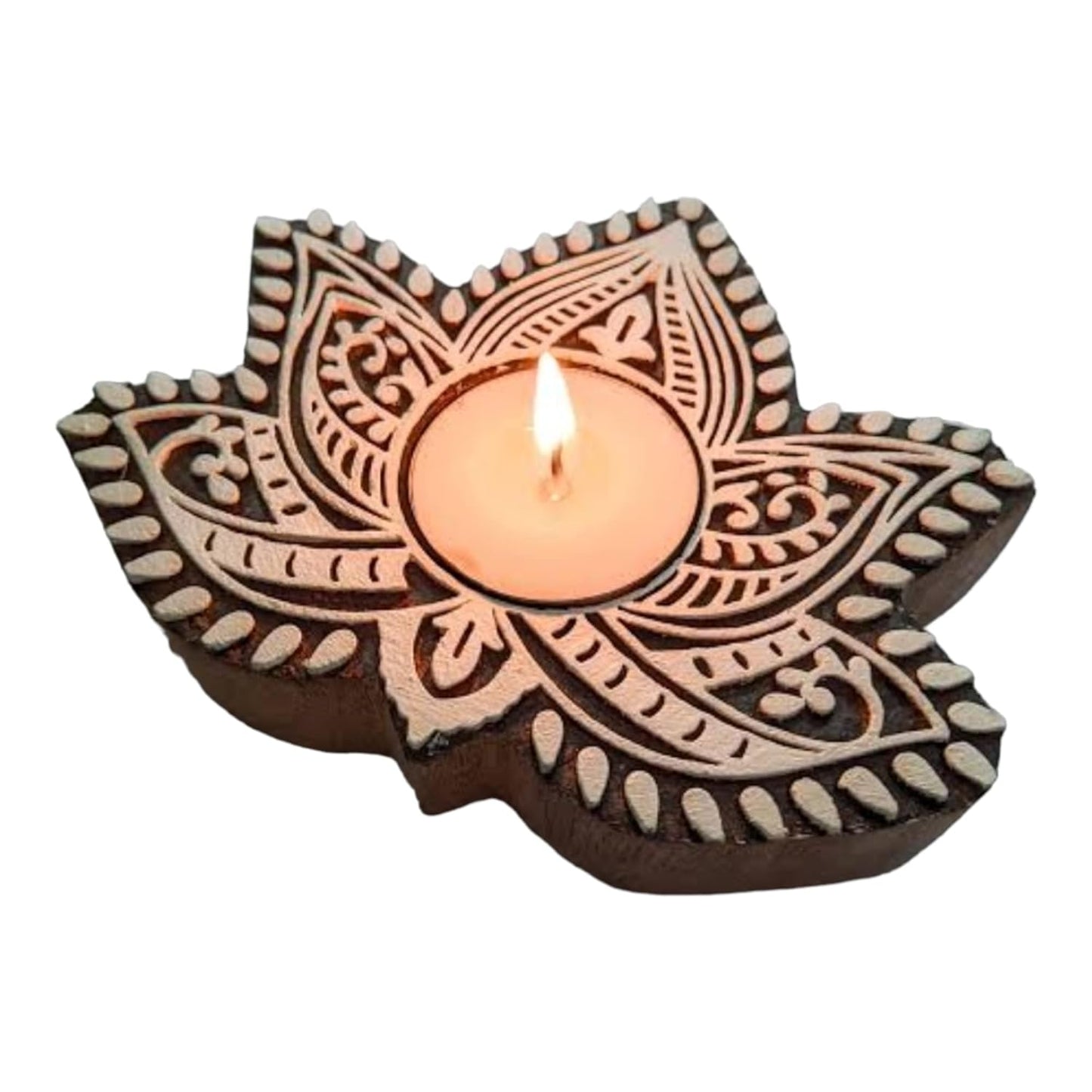 Lotus Shaped Wooden Tea-Light Holder