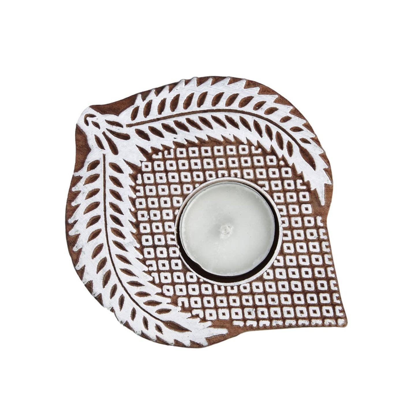 Leaf Shaped Wooden Tea-Light Holder