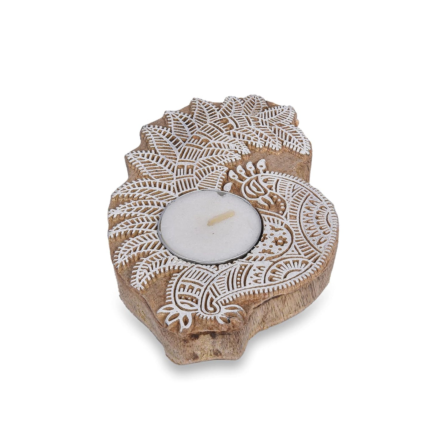 Peacock Shaped Wooden Tea-Light Holder