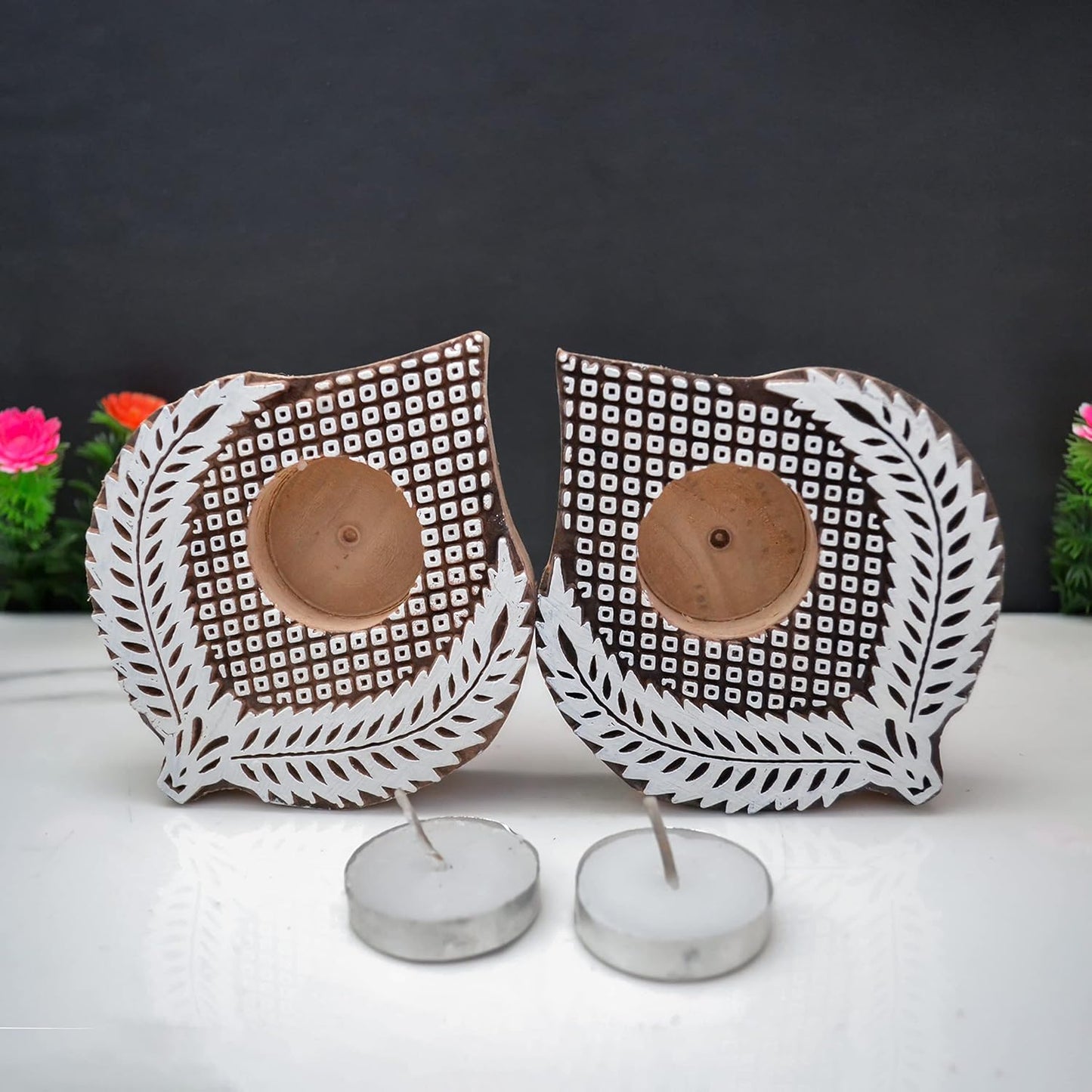 Leaf Shaped Wooden Tea-Light Holder