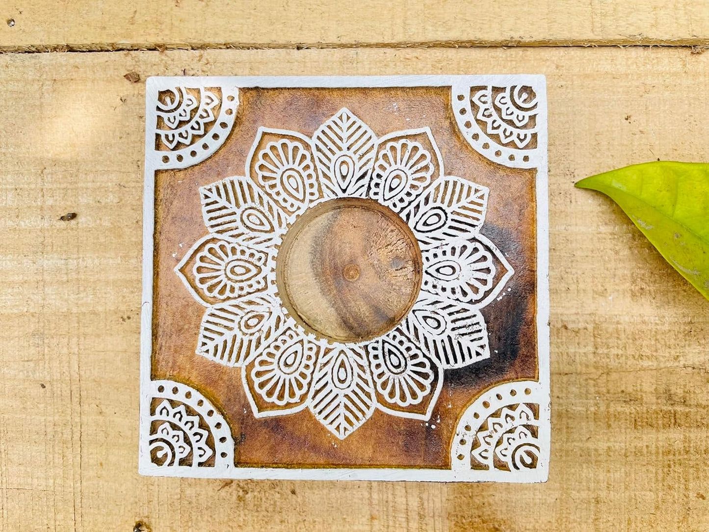 Square Block Shaped Wooden Tea-Light Holder