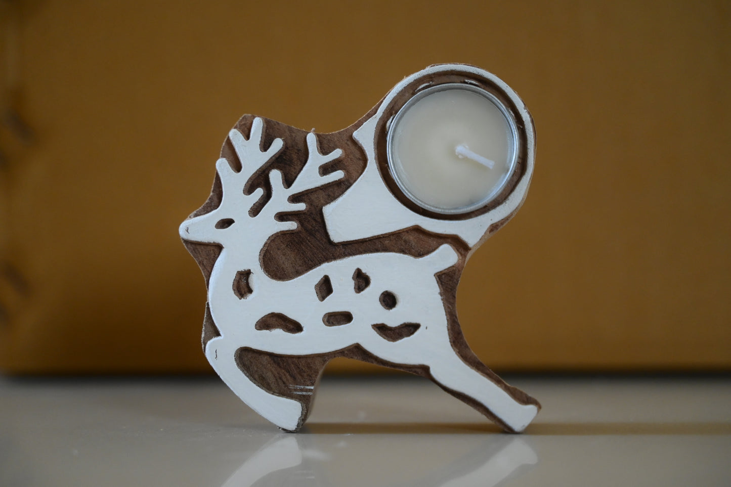 Reindeer Shaped Wooden Tea-Light Holder