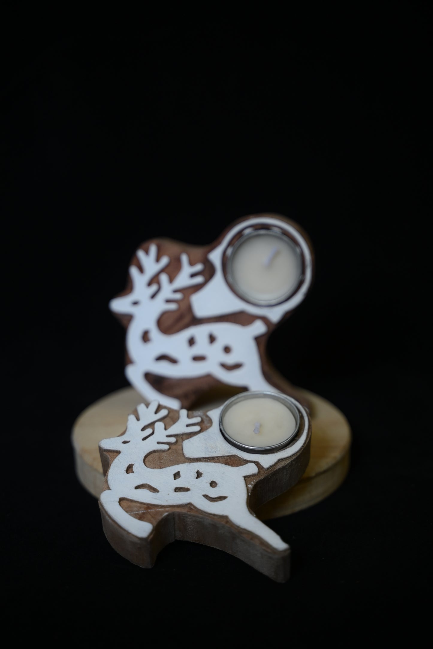 Reindeer Shaped Wooden Tea-Light Holder
