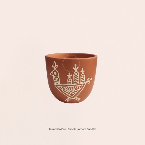 Royal Peacock Glow – U Shape Terracotta Jar Candle by Amore