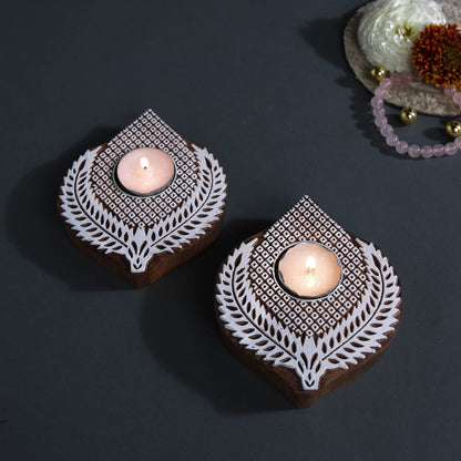 Leaf Shaped Wooden Tea-Light Holder