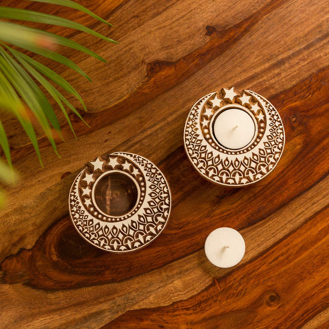 Chaand Tara Shaped Wooden Tea-Light Holder