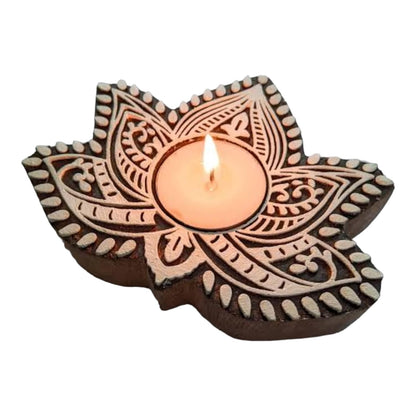 Lotus Shaped Wooden Tea-Light Holder