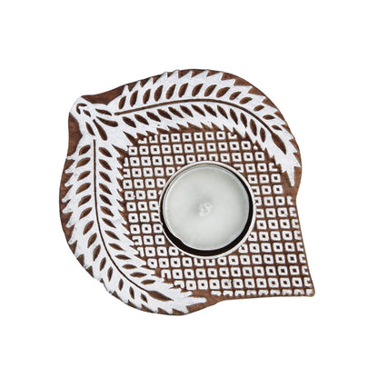 Leaf Shaped Wooden Tea-Light Holder