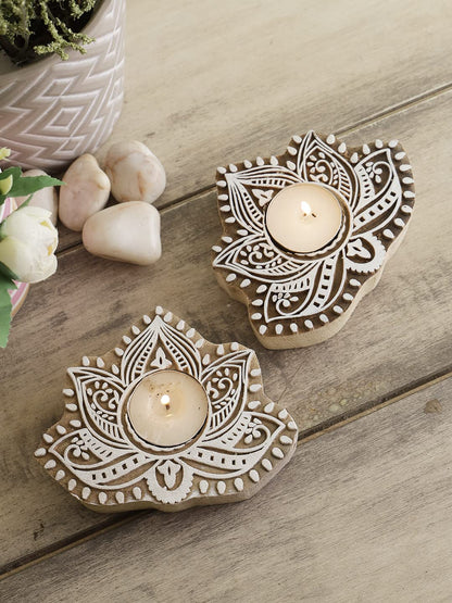 Lotus Shaped Wooden Tea-Light Holder