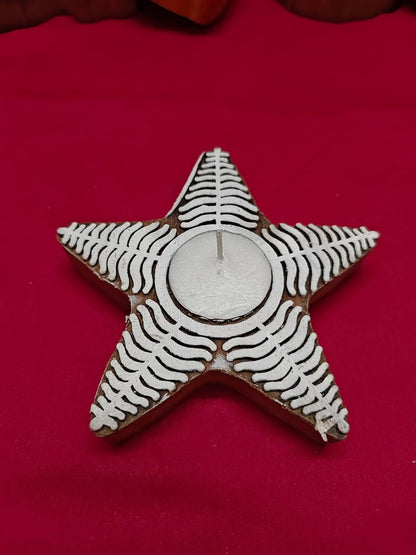 Star Shaped Wooden Tea-Light Holder