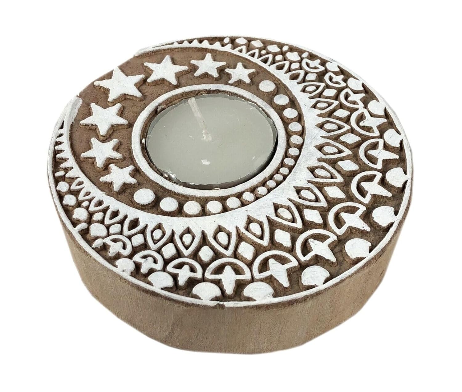 Chaand Tara Shaped Wooden Tea-Light Holder