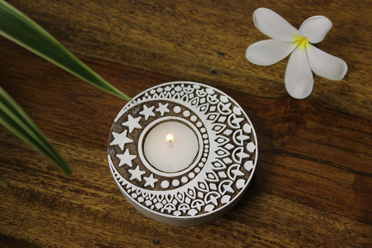 Chaand Tara Shaped Wooden Tea-Light Holder