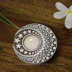 Chaand Tara Shaped Wooden Tea-Light Holder x2