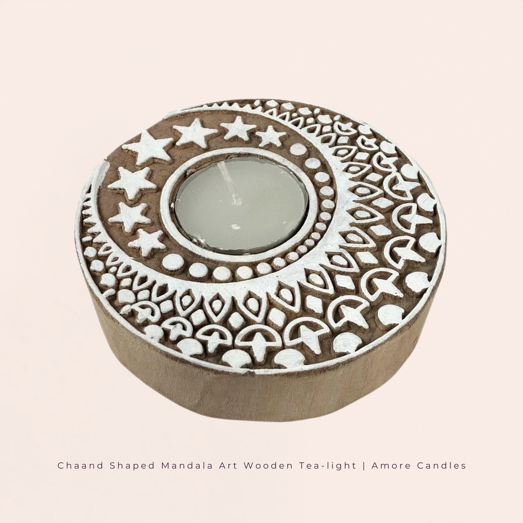 Chaand Tara Shaped Wooden Tea-Light Holder x2