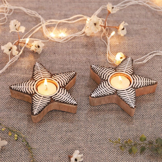 Star Shaped Wooden Tea-Light Holder