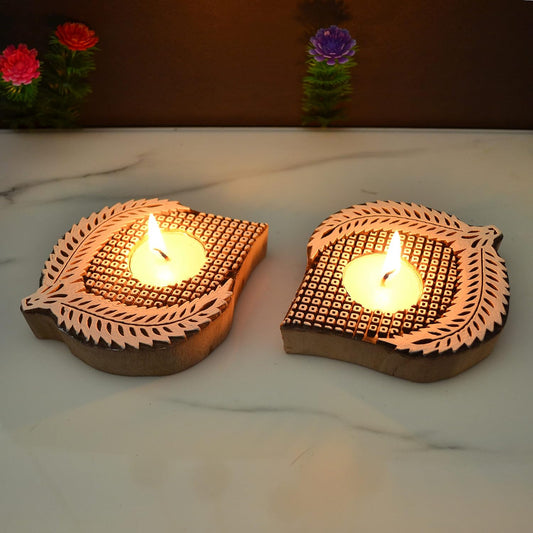 Leaf Shaped Wooden Tea-Light Holder