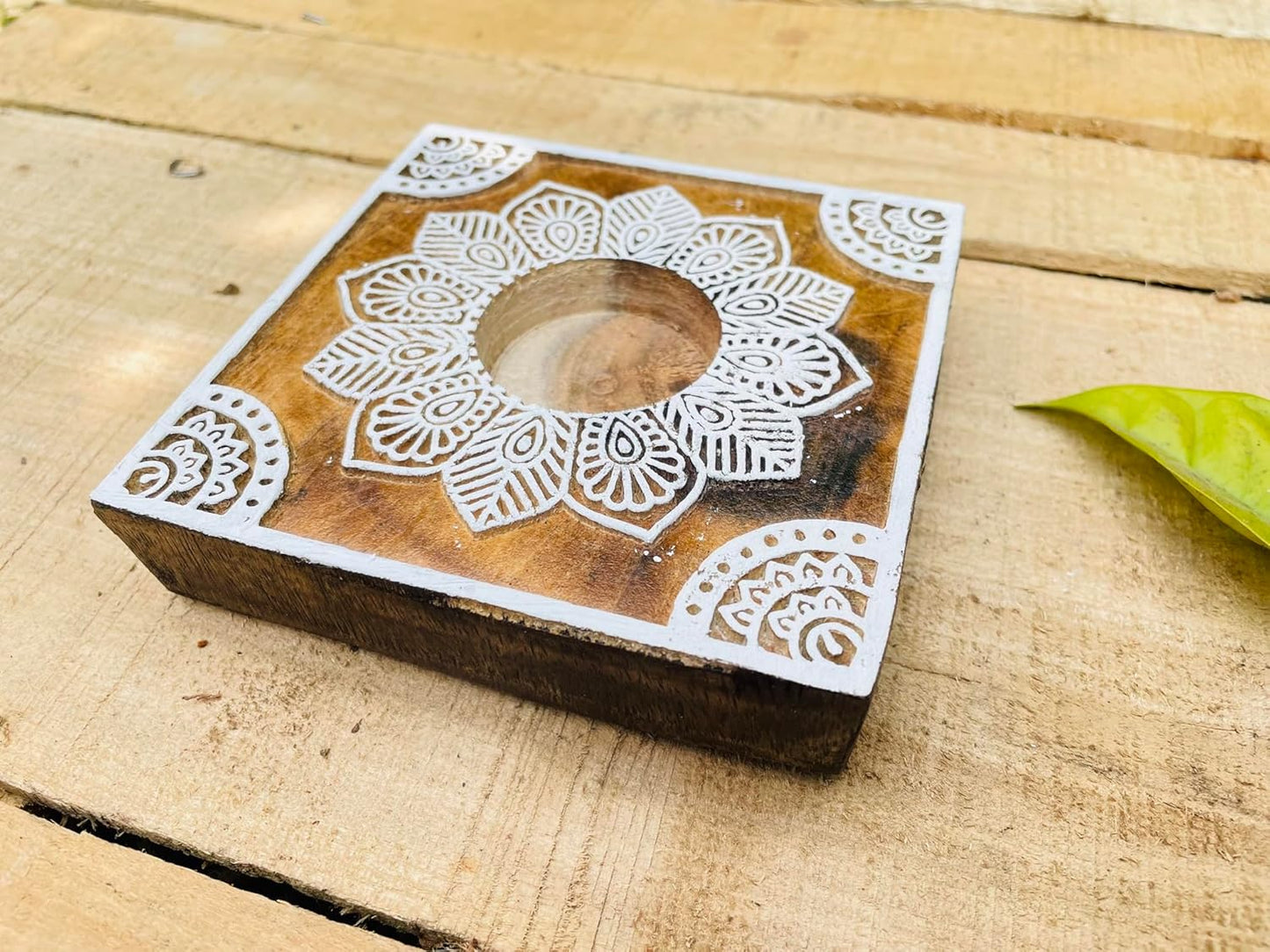 Square Block Shaped Wooden Tea-Light Holder