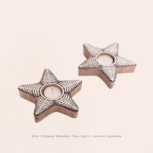 Star Shaped Wooden Tea-Light Holder x2