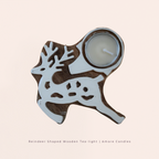 Reindeer Shaped Wooden Tea-Light Holder x2