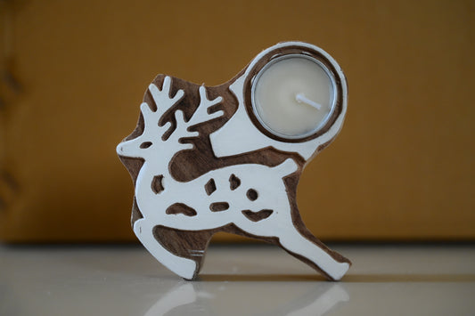 Reindeer Shaped Wooden Tea-Light Holder